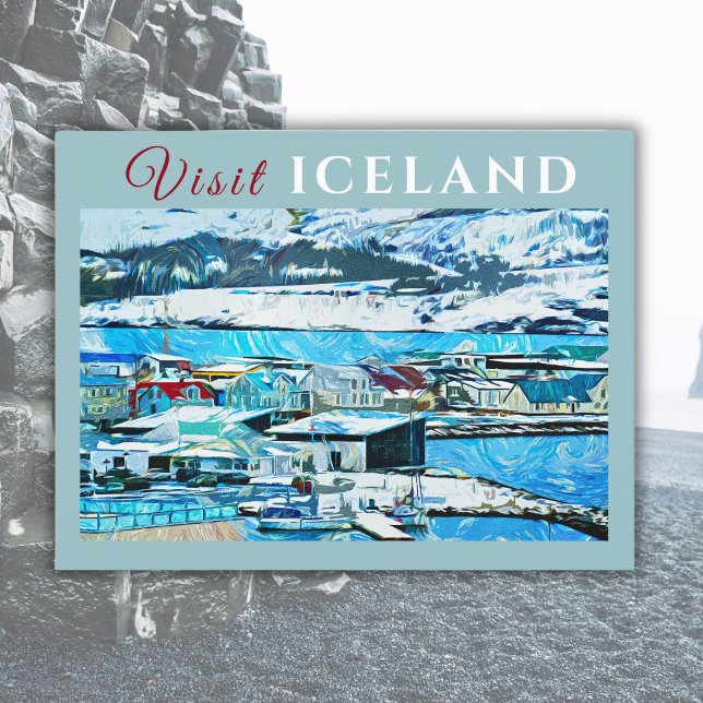 Retro Vintage Travel Akureyri Island Postkarte (Von Creator hochgeladen)