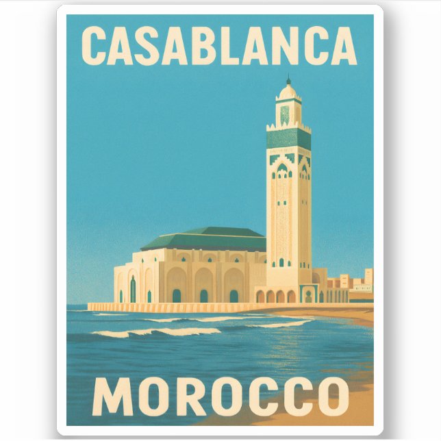 Retro Vintage Travel Casablanca Aufkleber (Vorderseite)