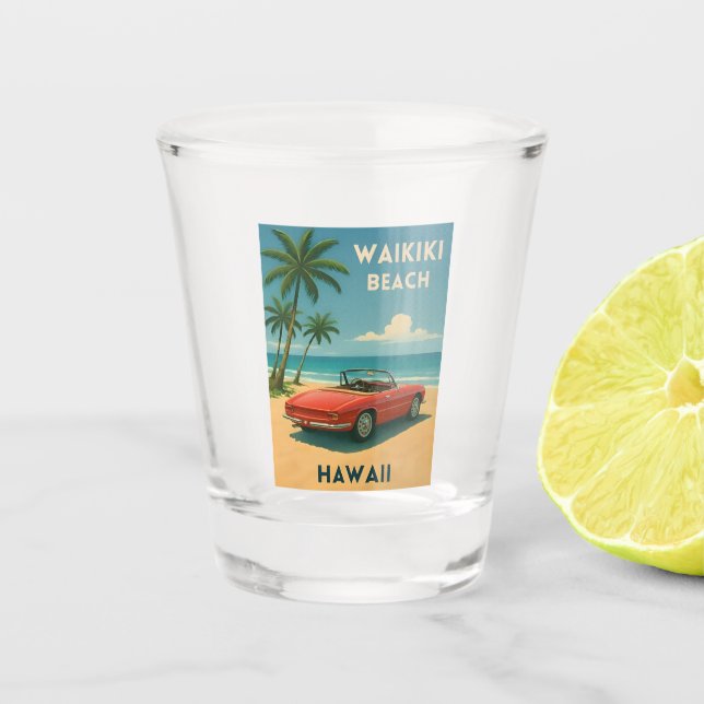Retro Vintage Travel Hawaii Waikiki Beach Schnapsglas (Vorderseite)
