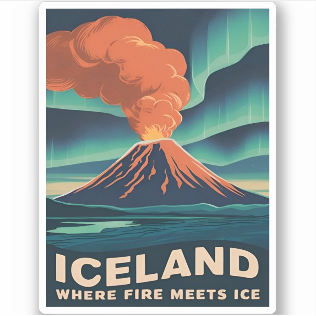 Retro Vintage Travel Island Vulkanlandschaft Aufkleber (Vorderseite)
