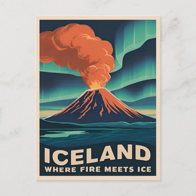 Retro Vintage Travel Island Vulkanlandschaft Postkarte (Vorderseite)