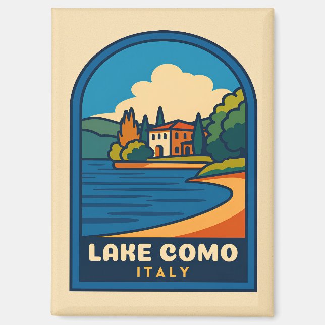 Retro Vintage Travel Lake Como Italien Landschaft Magnet (Vorderseite)