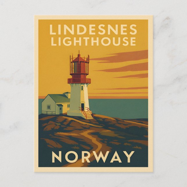 Retro Vintage Travel Lindesnes Lighthouse Norwegen Postkarte (Vorderseite)