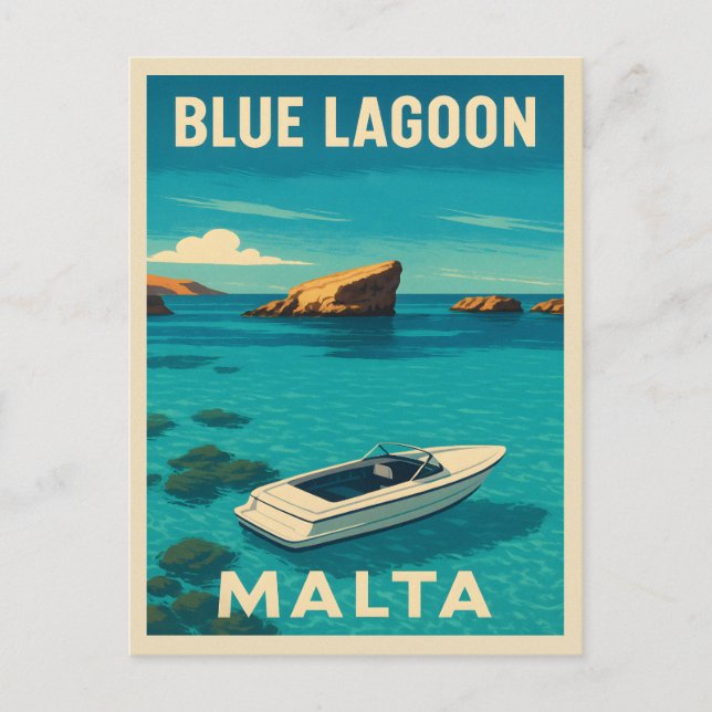 Retro Vintage Travel Malta Blaue Lagune Küste Postkarte (Vorderseite)