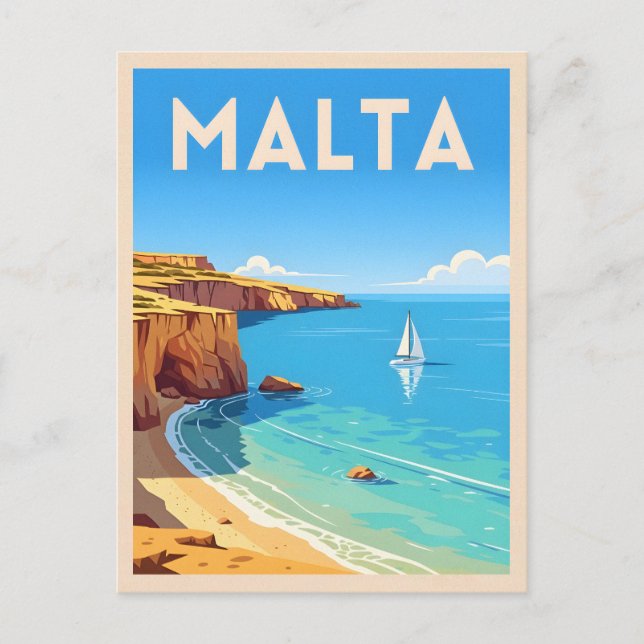Retro Vintage Travel Malta Seaside Landschaft Postkarte (Vorderseite)