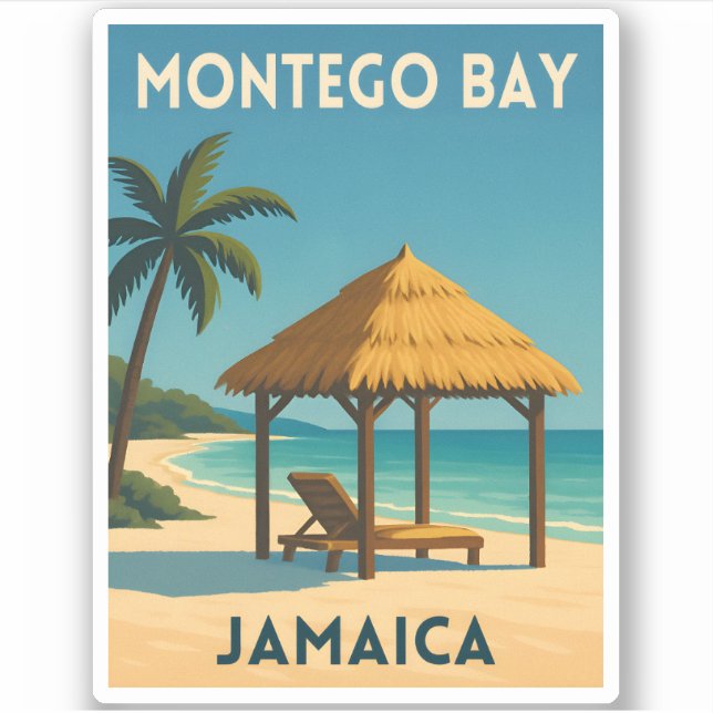 Retro Vintage Travel Montego Bay Jamaica Beach  Aufkleber (Vorderseite)