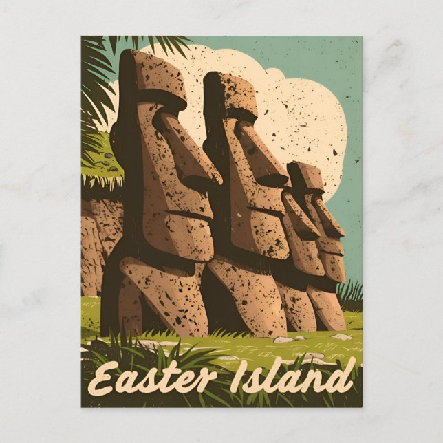 Retro Vintage Travel Osterinsel Chile Postkarte (Vorderseite)