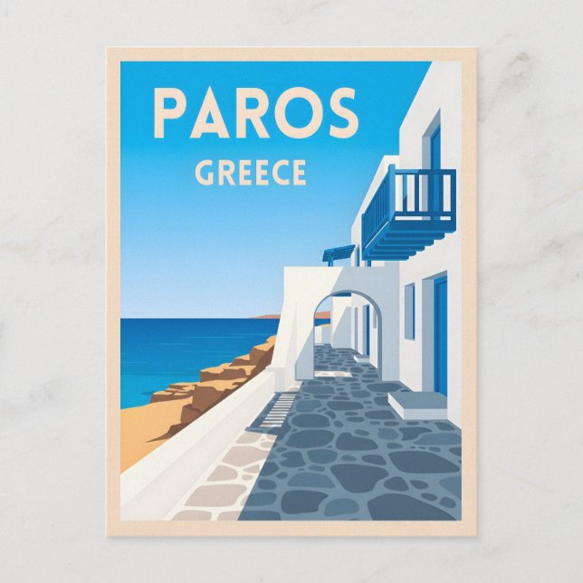 Retro Vintage Travel Paros Griechenland Insel Küst Postkarte (Vorderseite)