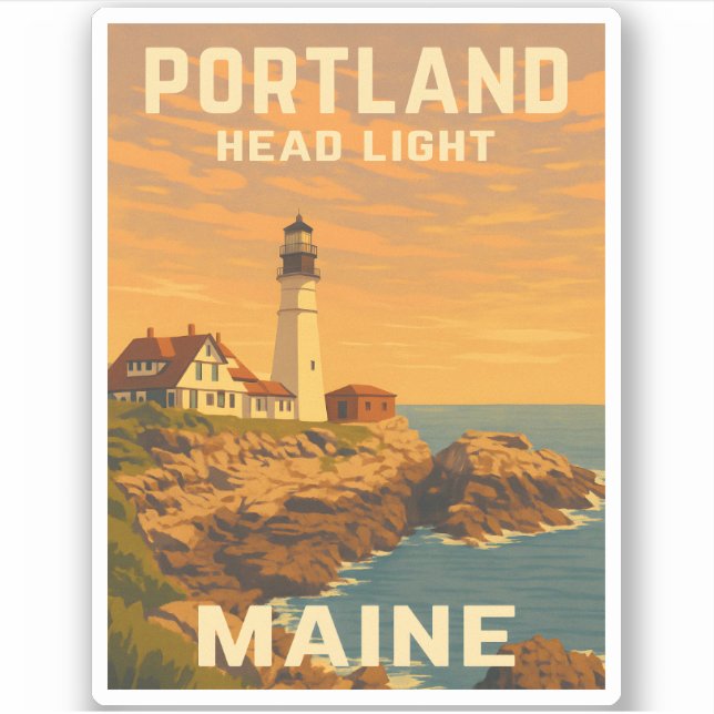 Retro Vintage Travel Portland Maine Lighthouse Aufkleber (Vorderseite)