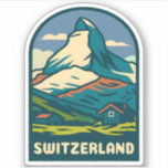 Retro Vintage Travel Schweiz Matterhorn Aufkleber<br><div class="desc">Mit diesem bezaubernden,  für Reisen inspirierten Aufkleber aus dem Jahrgang können Sie sich auf eine Reise zum majestätischen Matterhorn begeben. Mit seinem kühlen Retrostil erobert es die dramatischen Gipfel und die zeitlose Schönheit des berühmtesten Berges der Schweiz.</div>