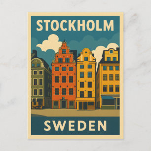 Retro Vintage Travel Stockholm Schweden Altstadt Postkarte