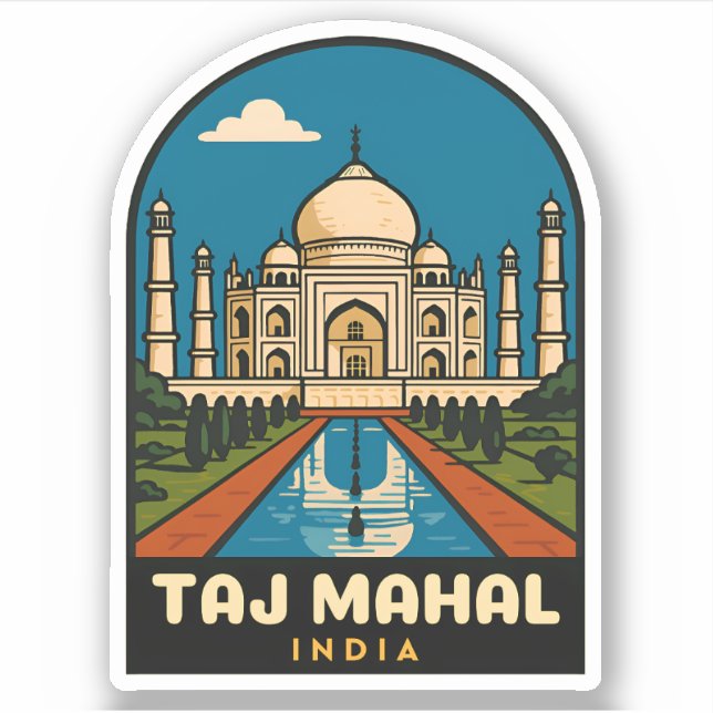 Retro Vintage Travel Taj Mahal India Illustration Aufkleber (Vorderseite)