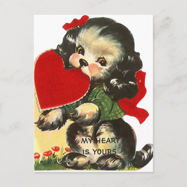 Retro Vintage Valentine chien Carte postale (Devant)