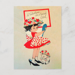 Retro Vintage Valentinermädchen Feiertagspostkarte