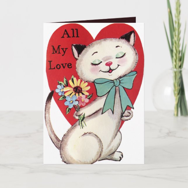 Retro-Vintage Valentinkatze Feiertagskarte (Vorderseite)