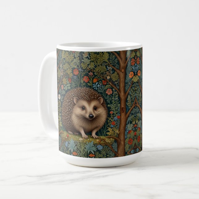 Retro Vintage Wälder Igel Wälder botanischen Kaffeetasse (Vorderseite Links)