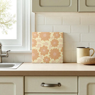 Retro Vintage Warm Creme Orange Blumenmuster Fliese