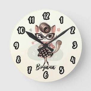 Retro Vintage Weibliches Kätzchen Mit Katzenaugenb Runde Wanduhr