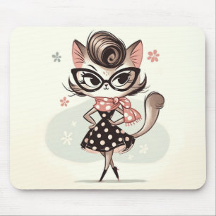 Retro Vintage Weibliches Kätzchen Mit Katzenbrille Mousepad