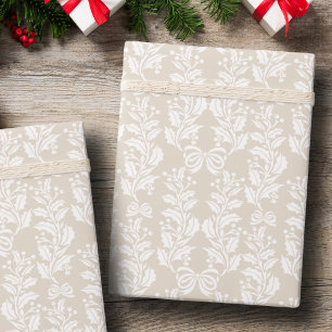 Retro Vintage Weihnachten Beige Stechpalmen-Beeren Geschenkpapier