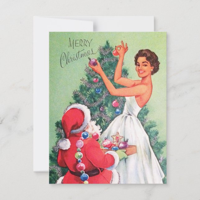 Retro Vintage Weihnachten Dame und Weihnachten hin (Vorderseite)