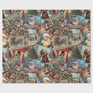 Retro Vintage Weihnachten: Feiertag Cheer Collage Geschenkpapier
