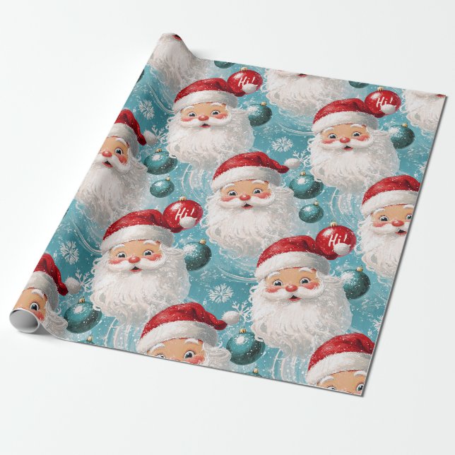 Retro Vintage Weihnachten: Hallo! Santa 2 Geschenkpapier (Ungerollt)