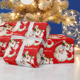 Retro Vintage Weihnachten Santa Ferien Geschenkpap Geschenkpapier
