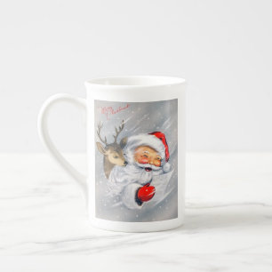 Retro Vintage Weihnachten Weihnachtsmann-Rentierte Prozellantasse