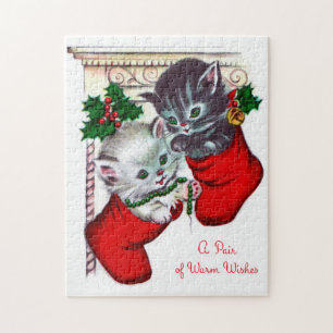Retro Vintage Weihnachts Kätzchen Kartenpuzzle