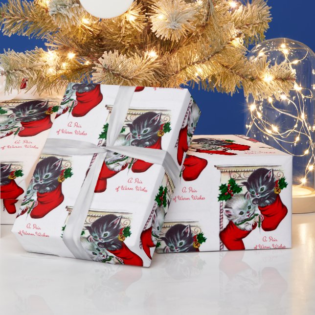 Retro Vintage Weihnachts Party Katzenwickel Geschenkpapier (Feiertage)