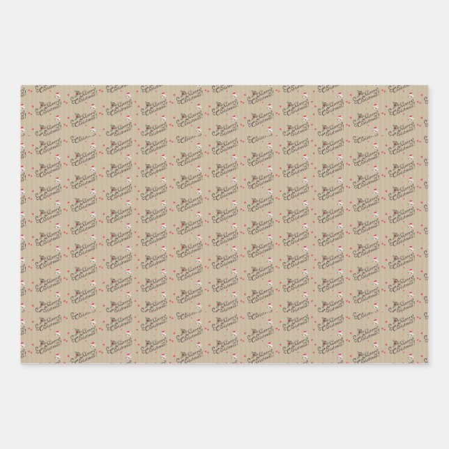 Retro Vintage Weihnachts-Pattern Weihnachten Geschenkpapier Set (Vorderseite)