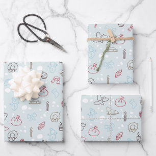 Retro Vintage Weihnachts-Pattern Weihnachten Geschenkpapier Set