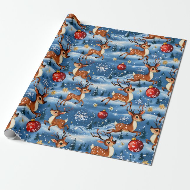Retro Vintage Weihnachts-Rentierpapier Geschenkpapier (Ungerollt)
