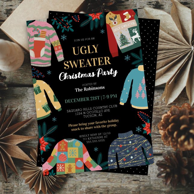 Retro Vintage Weihnachts-Weihnachtsfeier Einladung (retro vintage ugly christmas sweater party invitation for corporate office holiday party invites)