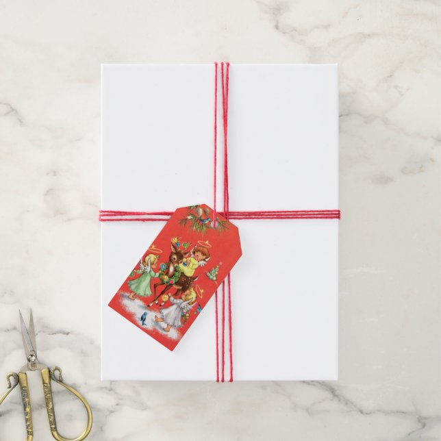 Retro Vintage WeihnachtsAngels Geschenkanhänger (Mit Garn)
