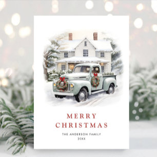 Retro Vintage Weihnachtsbauernhof LKW Gruß Feiertagskarte
