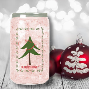 Retro Vintage Weihnachtsbaum & Kranz Familienname Dosenglas