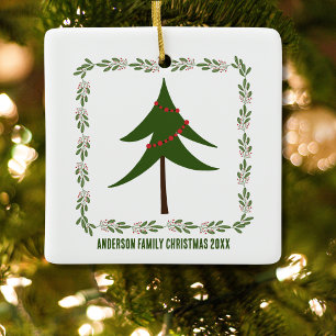 Retro-Vintage-Weihnachtsbaum & -Kranz Familienname Keramikornament