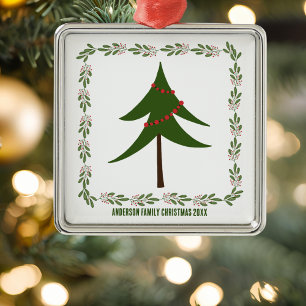 Retro Vintage Weihnachtsbaum & Kranz Familienname Ornament Aus Metall