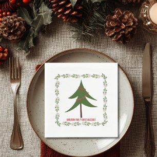 Retro Vintage Weihnachtsbaum & Kranz Familienname Serviette