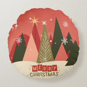 Retro-/Vintage-Weihnachtsbaum Rundes Kissen