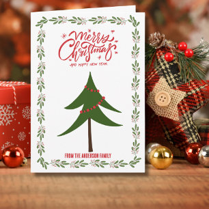 Retro Vintage Weihnachtsbaum und Kranz Minimalist Karte