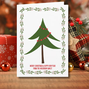 Retro Vintage Weihnachtsbaum und Kranz Minimalist Karte
