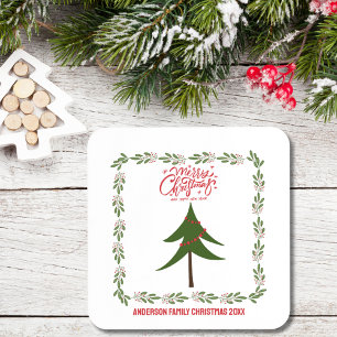 Retro Vintage Weihnachtsbaum und Kranz Minimalisti Getränkeuntersetzer