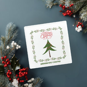 Retro Vintage Weihnachtsbaum und Kranz Minimalisti Glasuntersetzer