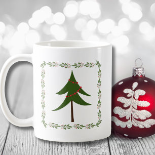 Retro Vintage Weihnachtsbaum und Kranz Minimalisti Kaffeetasse
