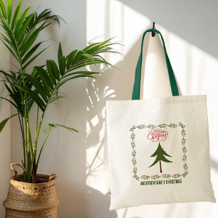 Retro Vintage Weihnachtsbaum und Kranz Minimalisti Tragetasche