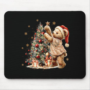 Retro Vintage Weihnachtsbaum und Teddybär Ferien Mousepad