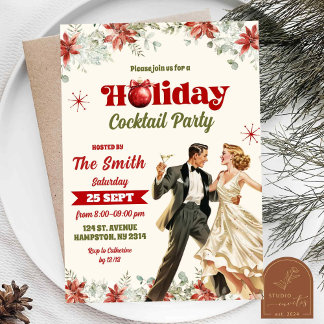 Retro Vintage Weihnachtscocktail Feiertag Party Einladung